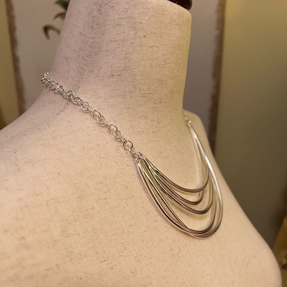 Chico’s Silver Layered Statement Necklace NWOT - Picture 4 of 8
